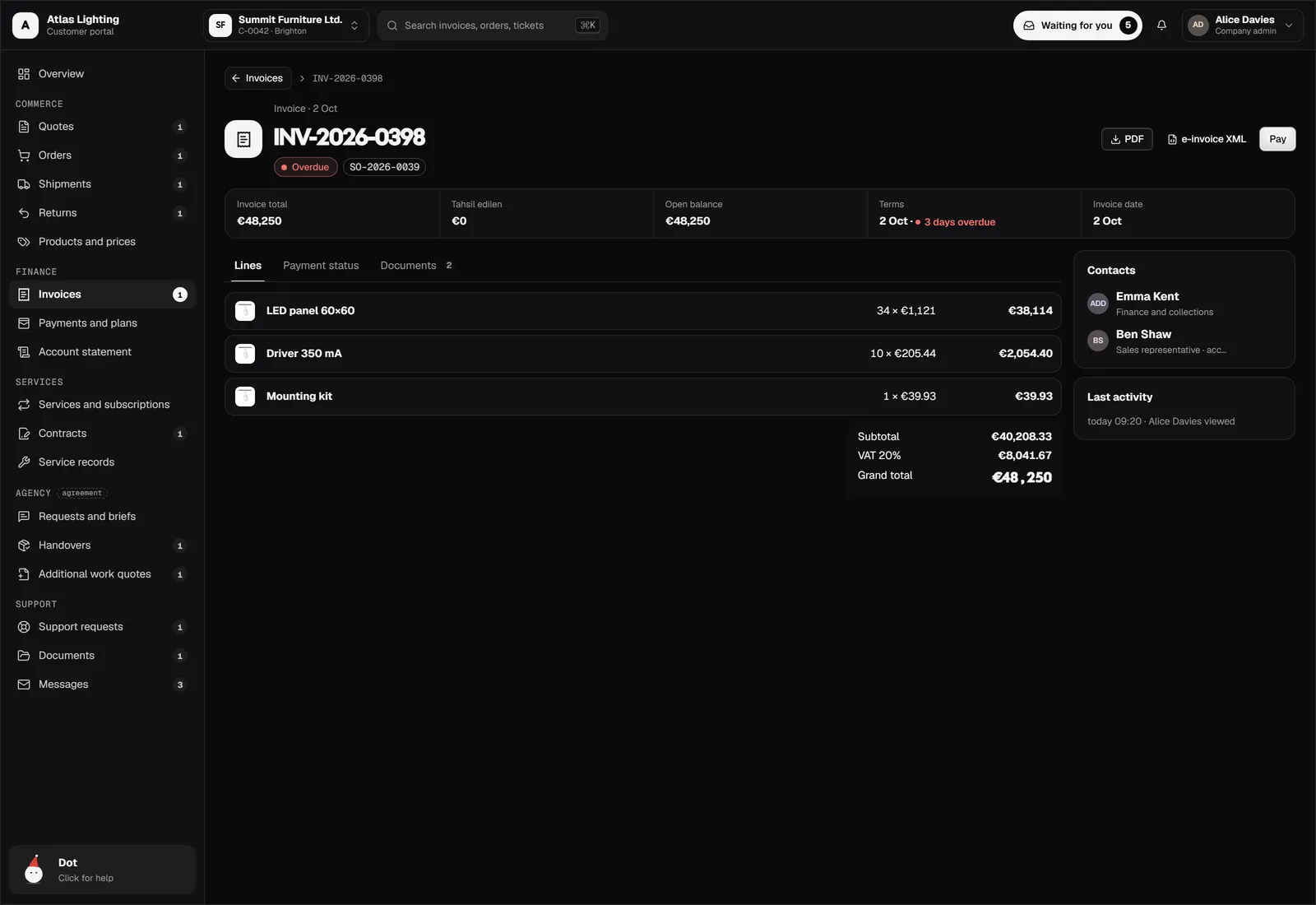 Invoices, payments, and statements