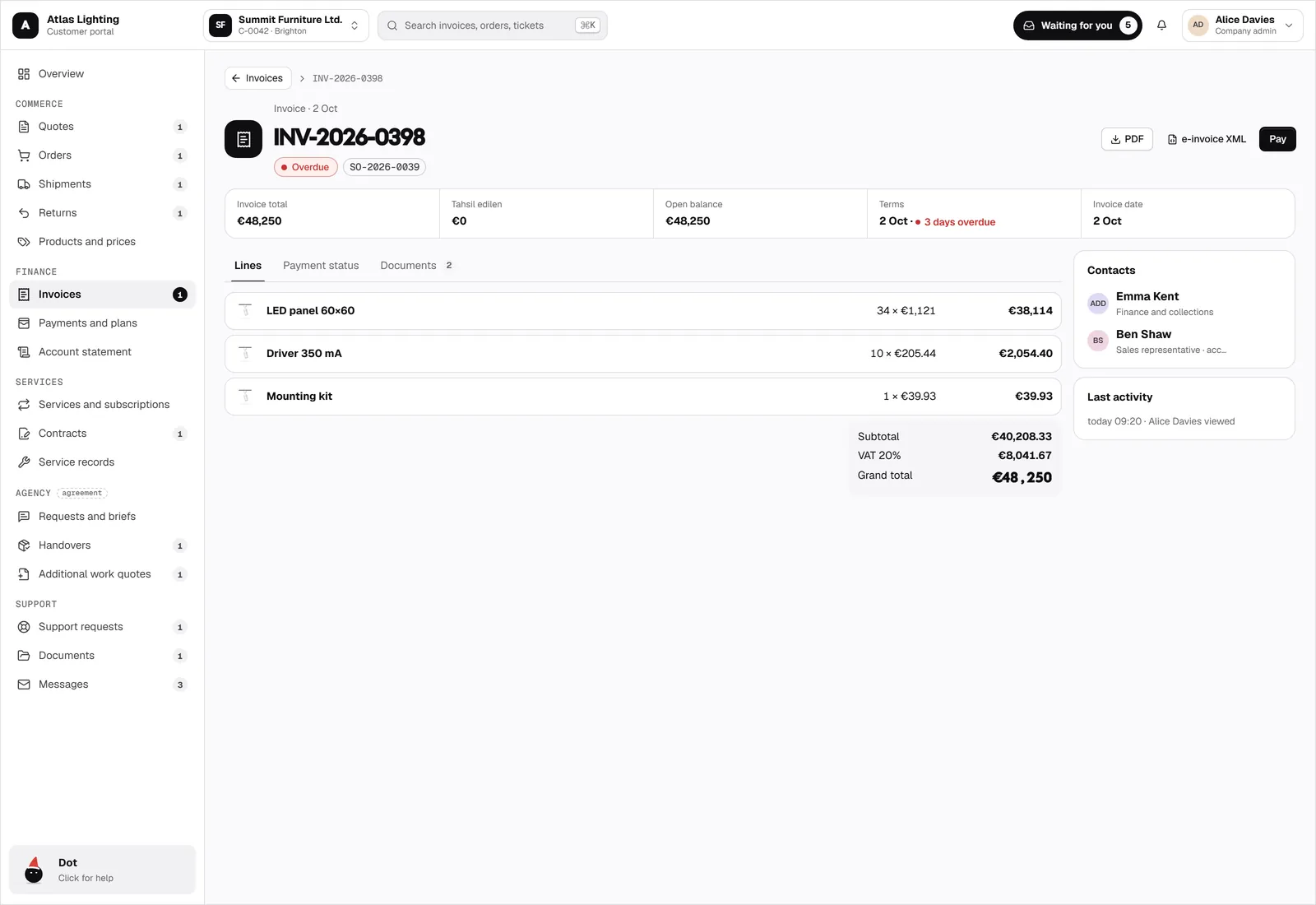 Invoices, payments, and statements