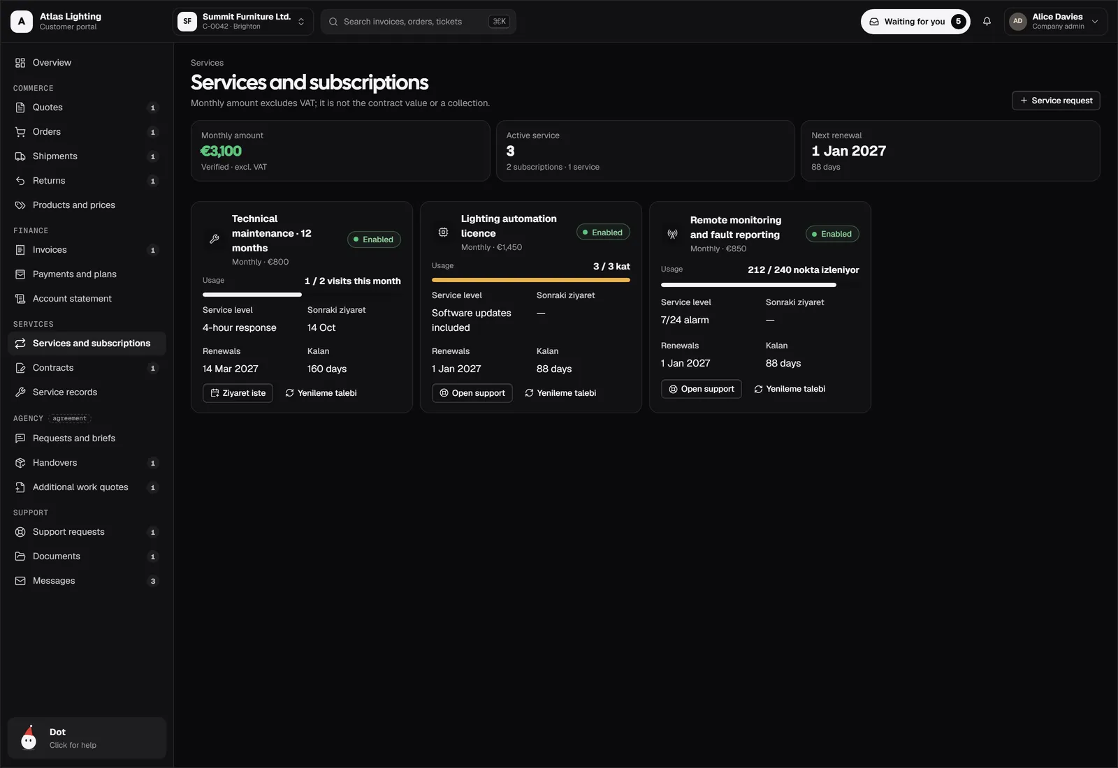 Services and subscriptions